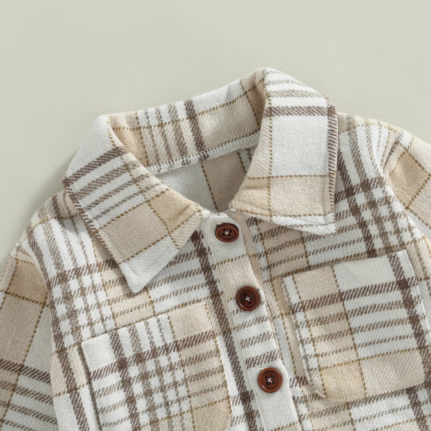 Baby Boy Button Up Long Sleeve Vintage Plaid Pattern Romper with Pockets