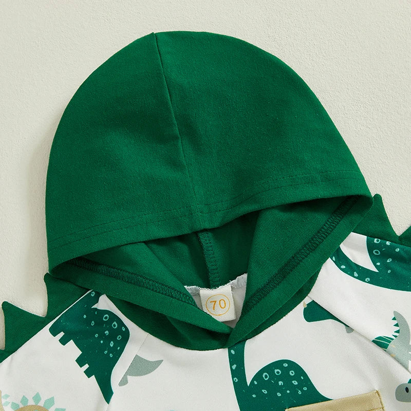 Toddler Baby Boy Summer Outfits Short Sleeve Dinosaur Print Hooded Tops+Shorts Set Clothes