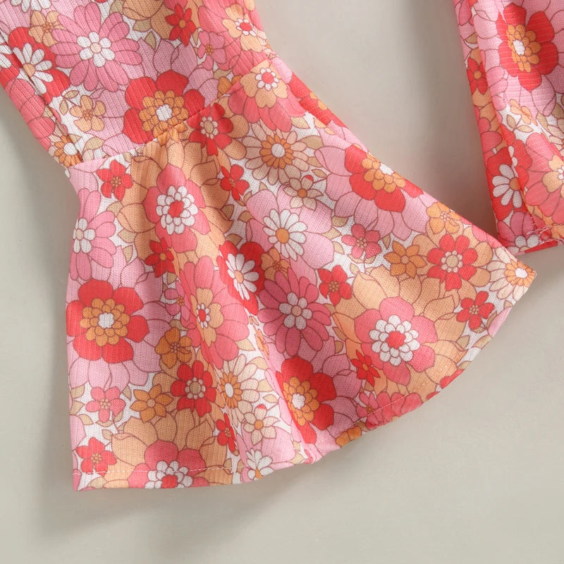Toddler Girls 3Pcs Summer Outfit Sets Sleeveless One Shoulder Vest Floral Flared Pants Headband