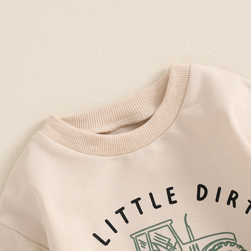 Baby Boy Fall Outfits Long Sleeve Tractor Letter Print Tops + Pants Set Toddler Winter Warm Clothes