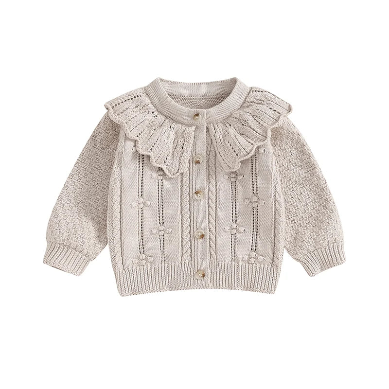 2023-07-28 Lioraitiin 0-24M Baby Girls Knitted Cardigan Sweater Doll Collar Crochet Button Closure Cardigan Outerwear