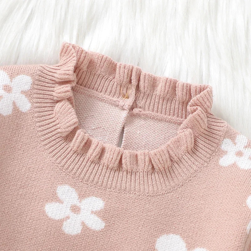 Toddler Kids Girl Long Sleeve Dress Casual Floral Print Ruffle Sweater A-Line Dress Baby Spring Clothes