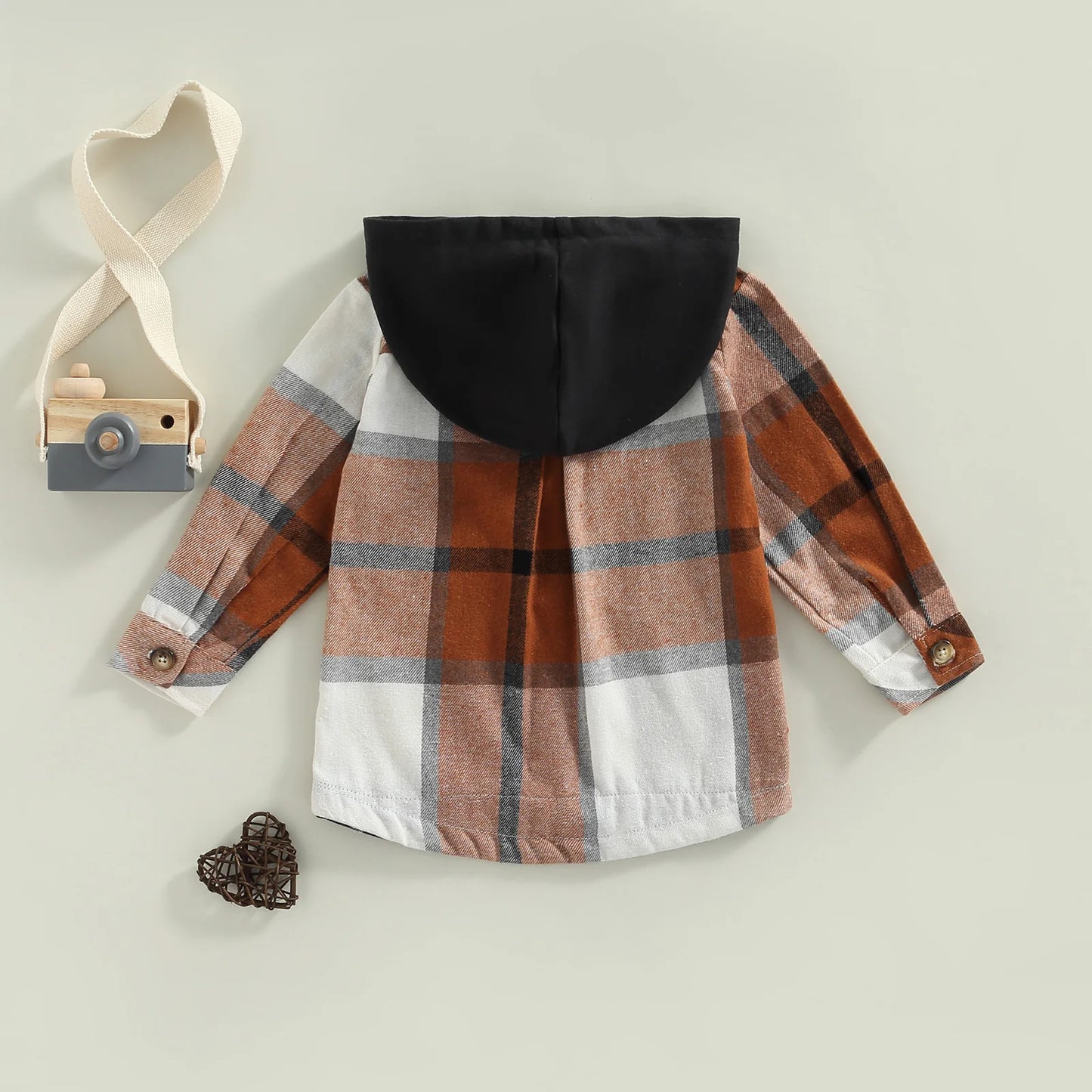 Little Boys Plaid Long Sleeve Hooded Shirt Coat 2 Colors