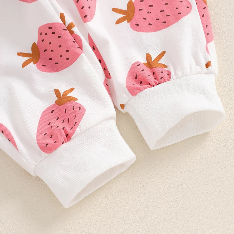 Toddler Girls Fall Outfits Strawberry Print Long Sleeve Sweatshirt and Elastic Sweatpants Set Baby Clothes