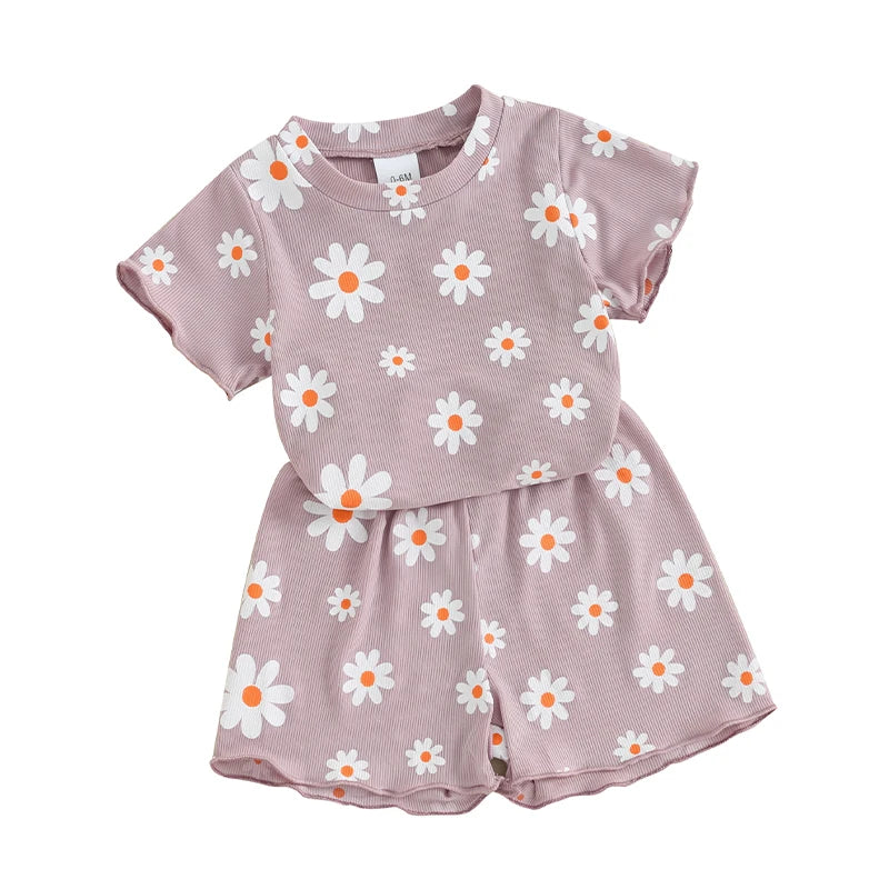 Toddler Baby Girl Summer Clothes Floral Short Sleeve Crewneck T-Shirts Shorts Set Outfit