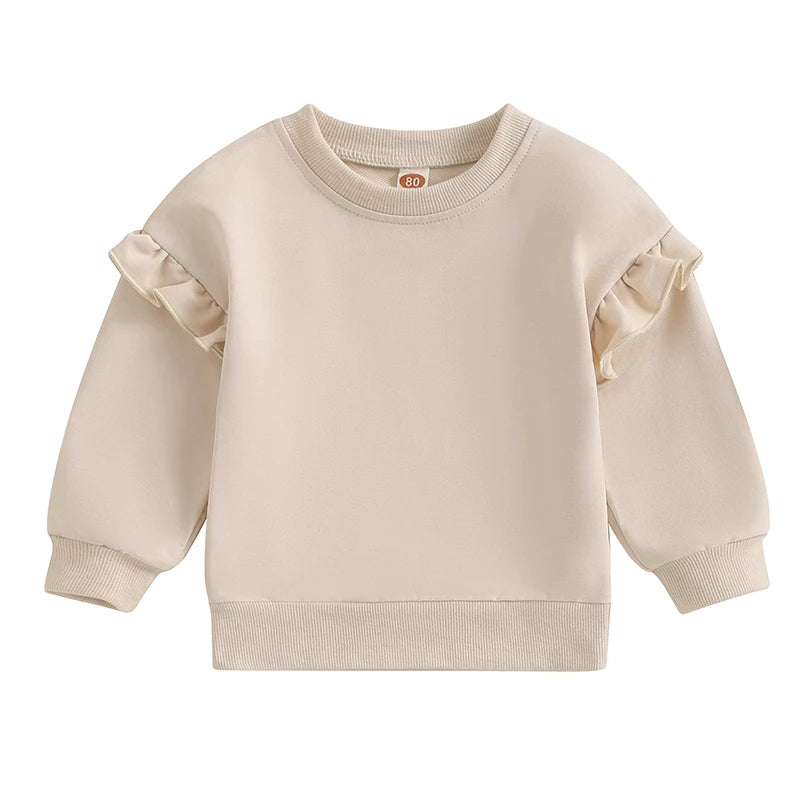 Toddler Kids Baby Boy Girl Crewneck Sweatshirt Cotton Long Sleeve Solid Color Pullover Top Casual Spring Fall Clothes