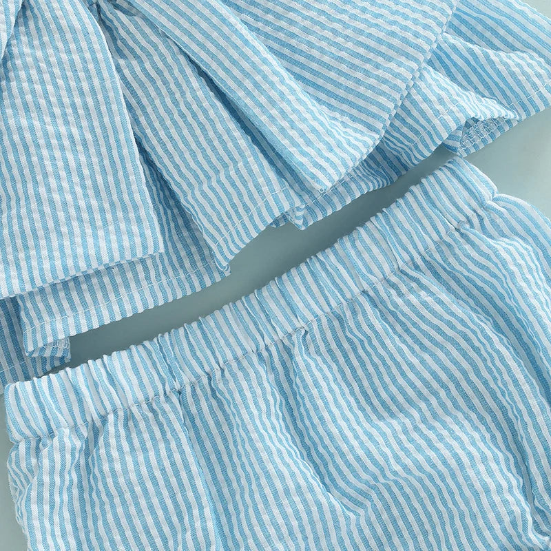 Newborn Baby Girl 2Pcs Sweet Clothing Set Striped Print Big Bow Embellished Vest Dress Top Shorts