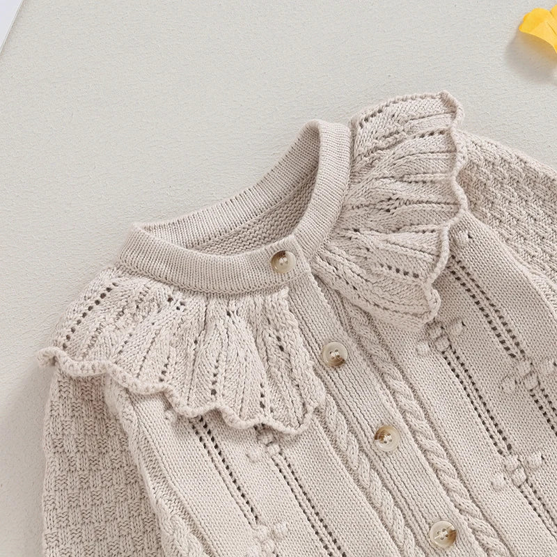 2023-07-28 Lioraitiin 0-24M Baby Girls Knitted Cardigan Sweater Doll Collar Crochet Button Closure Cardigan Outerwear