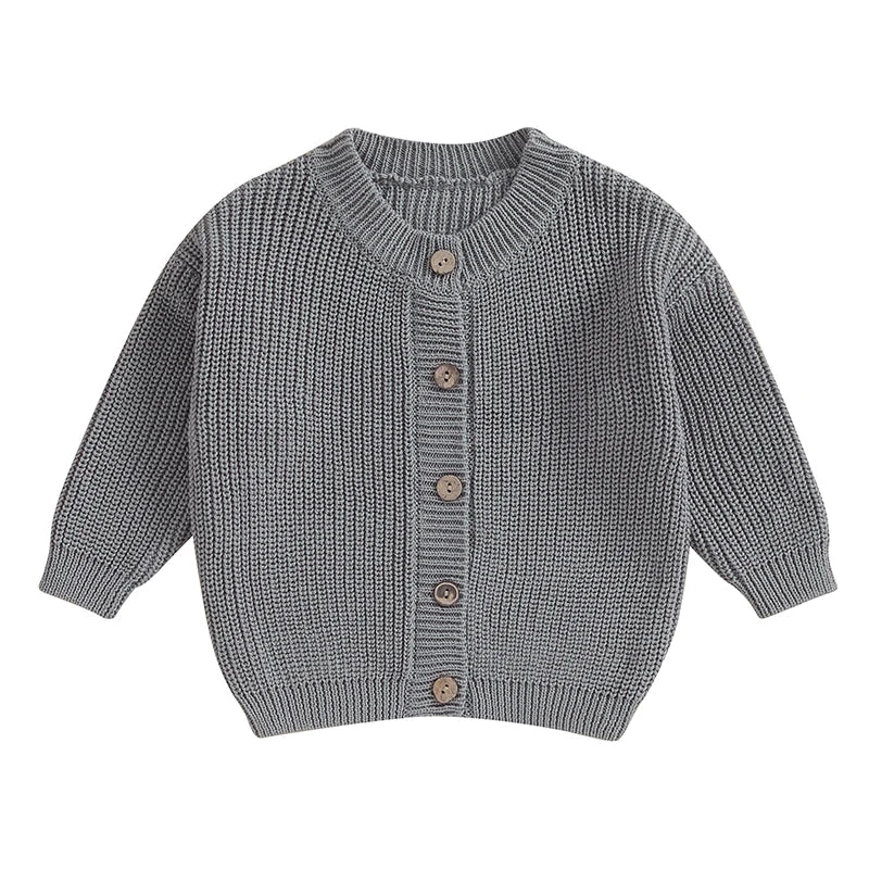 Baby Boys Warm Sweaters Coats Solid Loose Button Long Sleeve Knitwear Cardigan Jacket