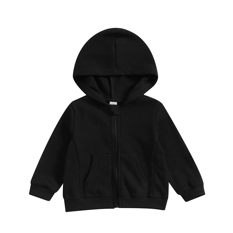 Kids Hoodie Long Sleeve Hooded Zip-up Hoodie Solid Sweatshirt