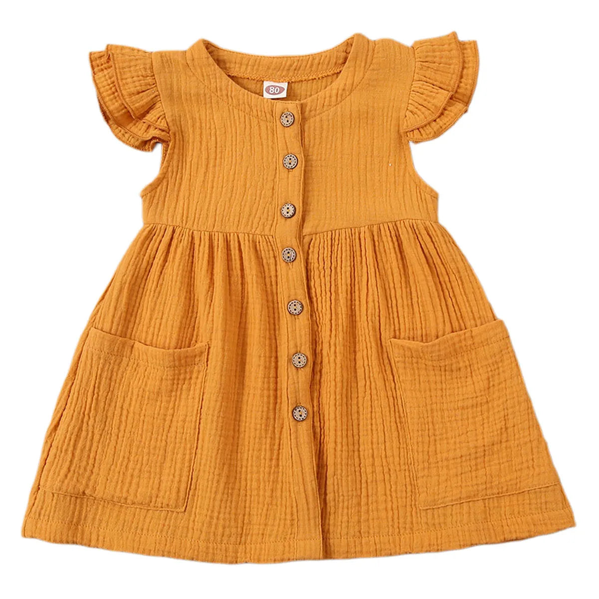 Toddler Kid Baby Girl Summer Dress Ruffles Sleeves Cotton Button Pocket Dress Sundress Clothes