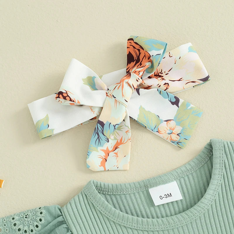 Baby Girls Shorts Outfits Letter Print Fly Sleeve Romper with Floral Shorts and Heaband 3Pcs Summer Set