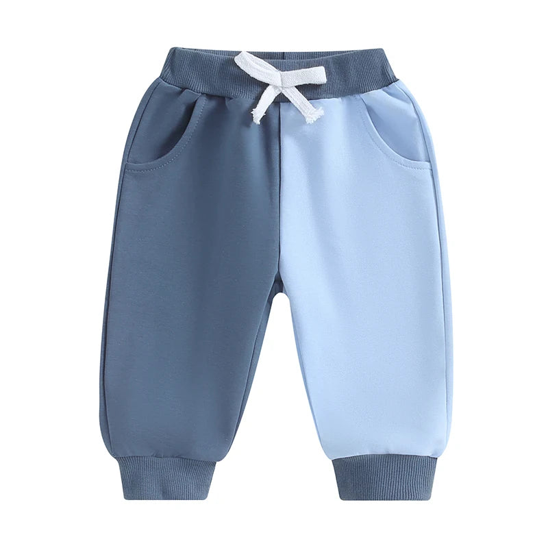 Little Kids Contrast Color Pants Pocket Drawstring Elastic Waistband Fall Long Trousers