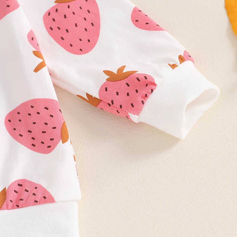 Toddler Girls Fall Outfits Strawberry Print Long Sleeve Sweatshirt and Elastic Sweatpants Set Baby Clothes