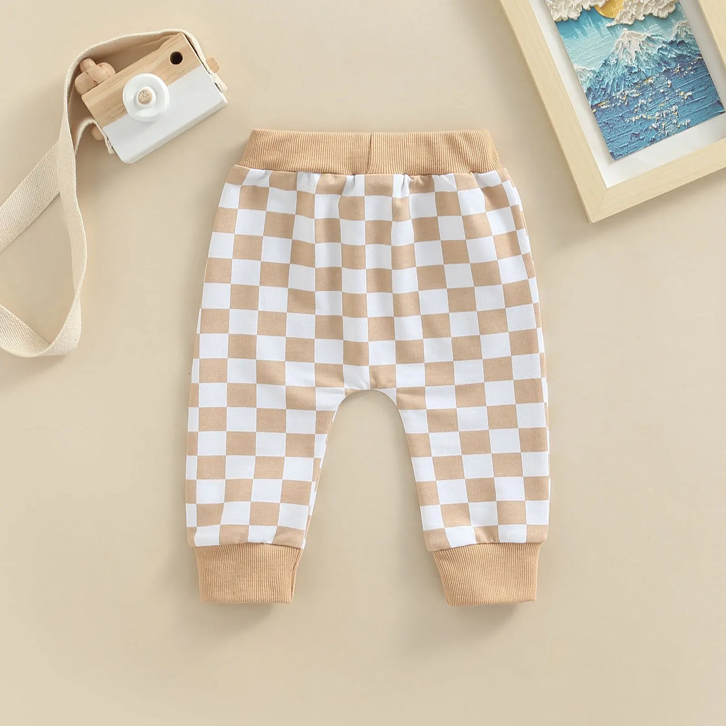 Toddler Baby Boy Casual Pants Checkered Tie-up Autumn Clothing 3 Colors