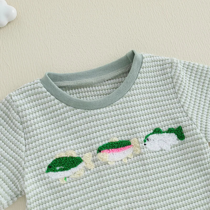 Toddler Baby Boy Shorts Set Fish/Duck Embroidery Short Sleeve T-shirt Solid/Plaid Shorts 2 Piece Summer Set
