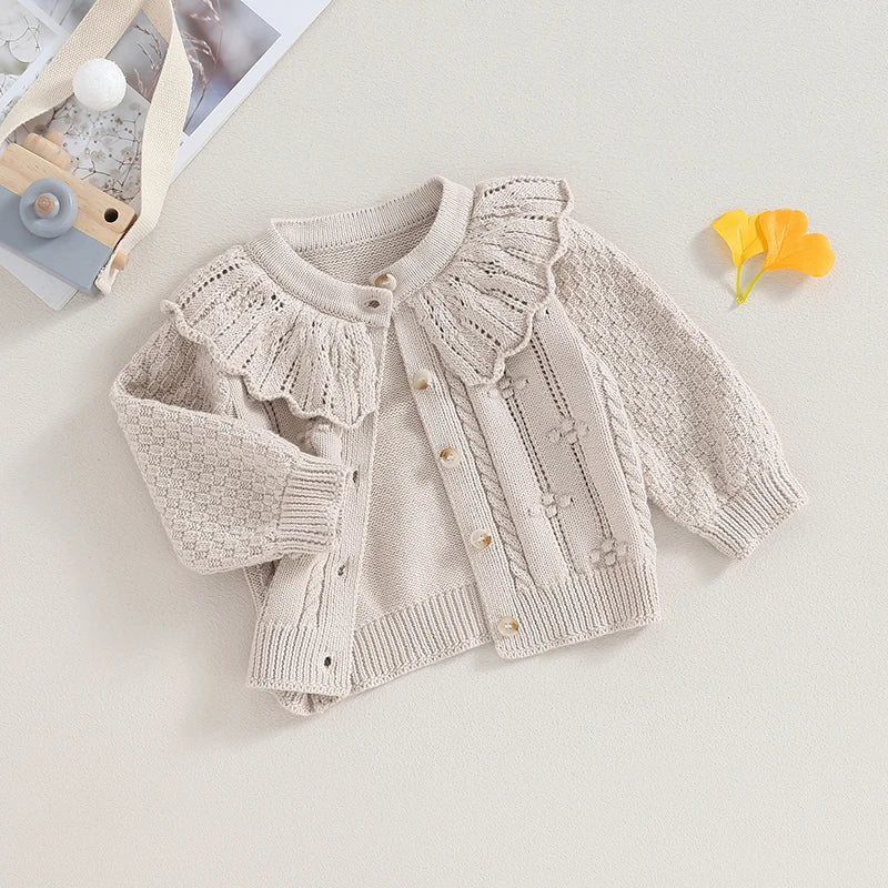 2023-07-28 Lioraitiin 0-24M Baby Girls Knitted Cardigan Sweater Doll Collar Crochet Button Closure Cardigan Outerwear
