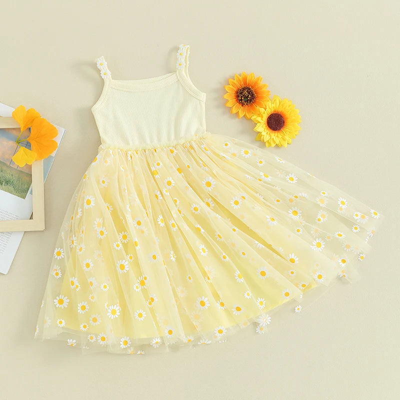 Baby Girls Tutu Dress Daisy Summer Sleeveless Tulle Dress Infant A-Line Princess Sundress