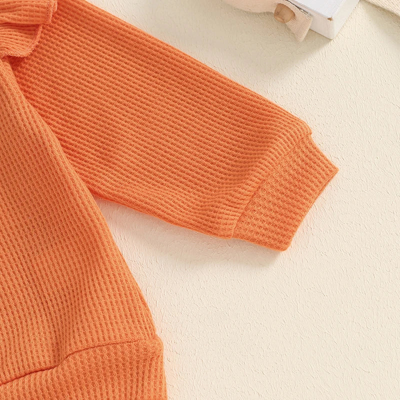 Girls Set Letter Embroidered Long Sleeve Ruffled Tops Elastic Waist Pockets Long Pants Outfits
