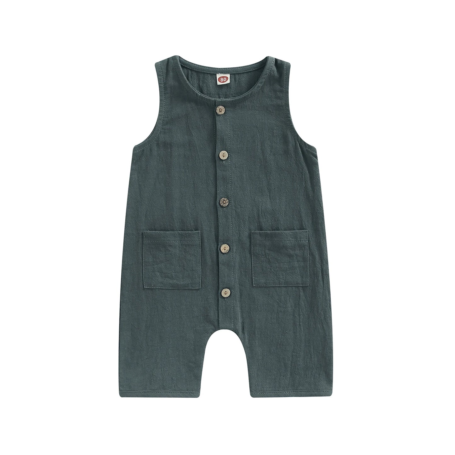Infant Baby Boy's Girl's Jumpsuit Round Neck Sleeveless Button Down Romper
