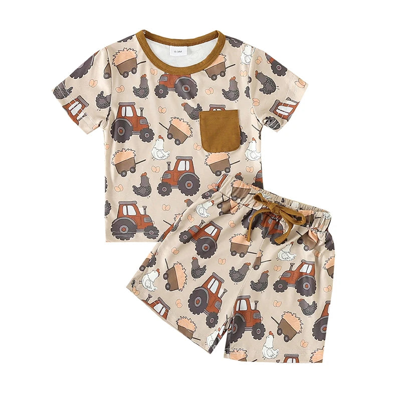 Toddler Boy Girl Summer Clothes Cute Farm Baby Chicken Outfit Set Short Sleeve Cartoon T-Shirt and Shorts