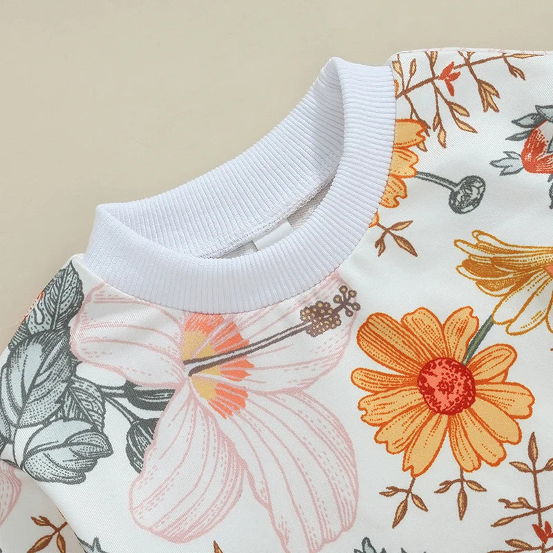 Toddler Girls Fall Outfits Floral Print Long Sleeve Sweatshirt and Elastic Sweatpants Set Baby Clothes