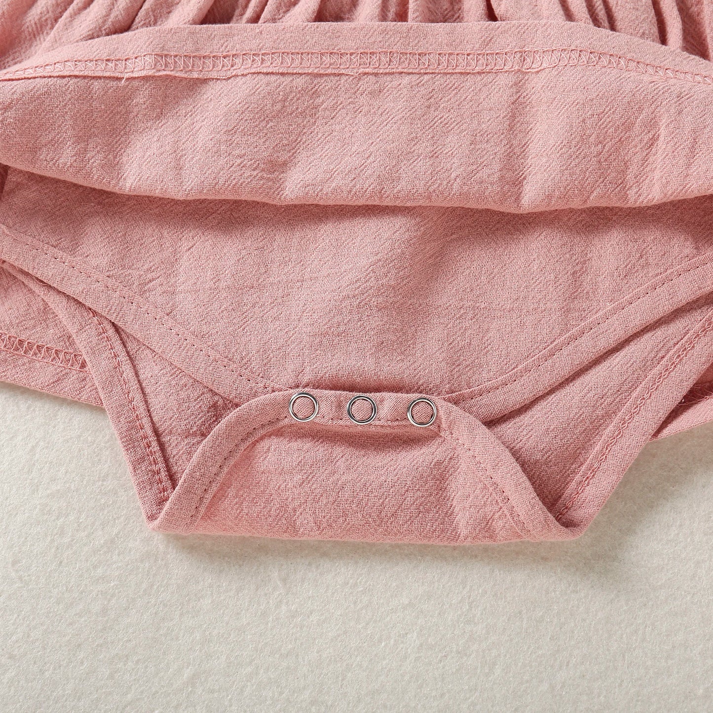 Newborn Girl Short Sleeve Romper Solid Button Round Neck Patchwork Dress Style Playsuit Simple Bodysuit