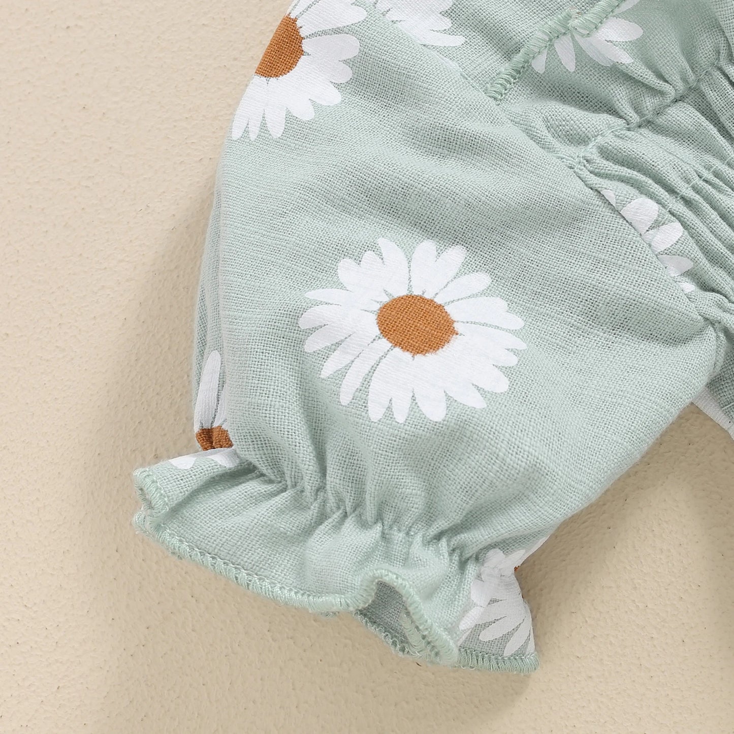 Baby Girl 2Pcs Summer Outfits Short Sleeve Daisy Print Smocked Romper with Headband Set Newborn Clothes