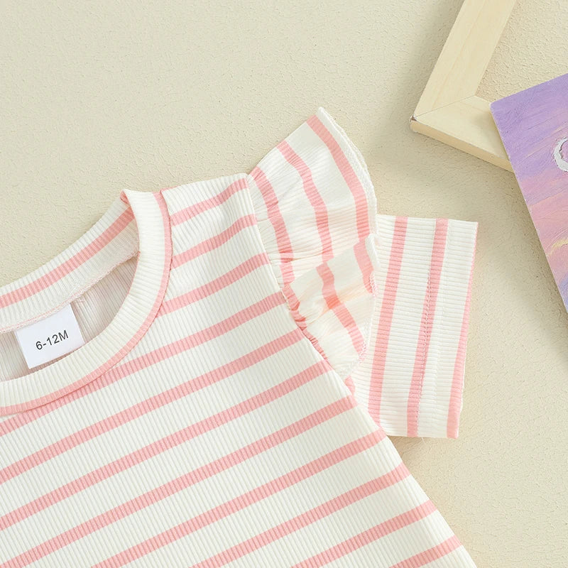 Toddler Baby Girl Summer Outfit Waffle Knit Frilly Short Sleeve T-Shirt Shorts Set 2Pcs Clothes Set