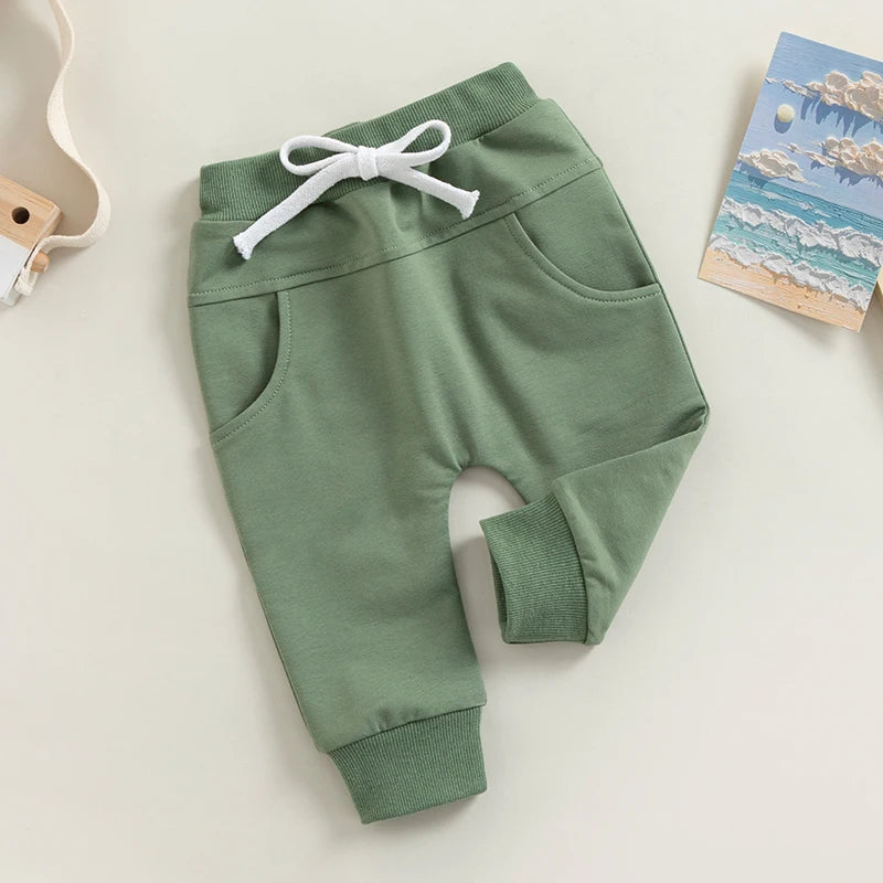Toddler Baby Boys Casual Sweatpants Elastic Waist Drawstring Solid Fall Pants Pockets