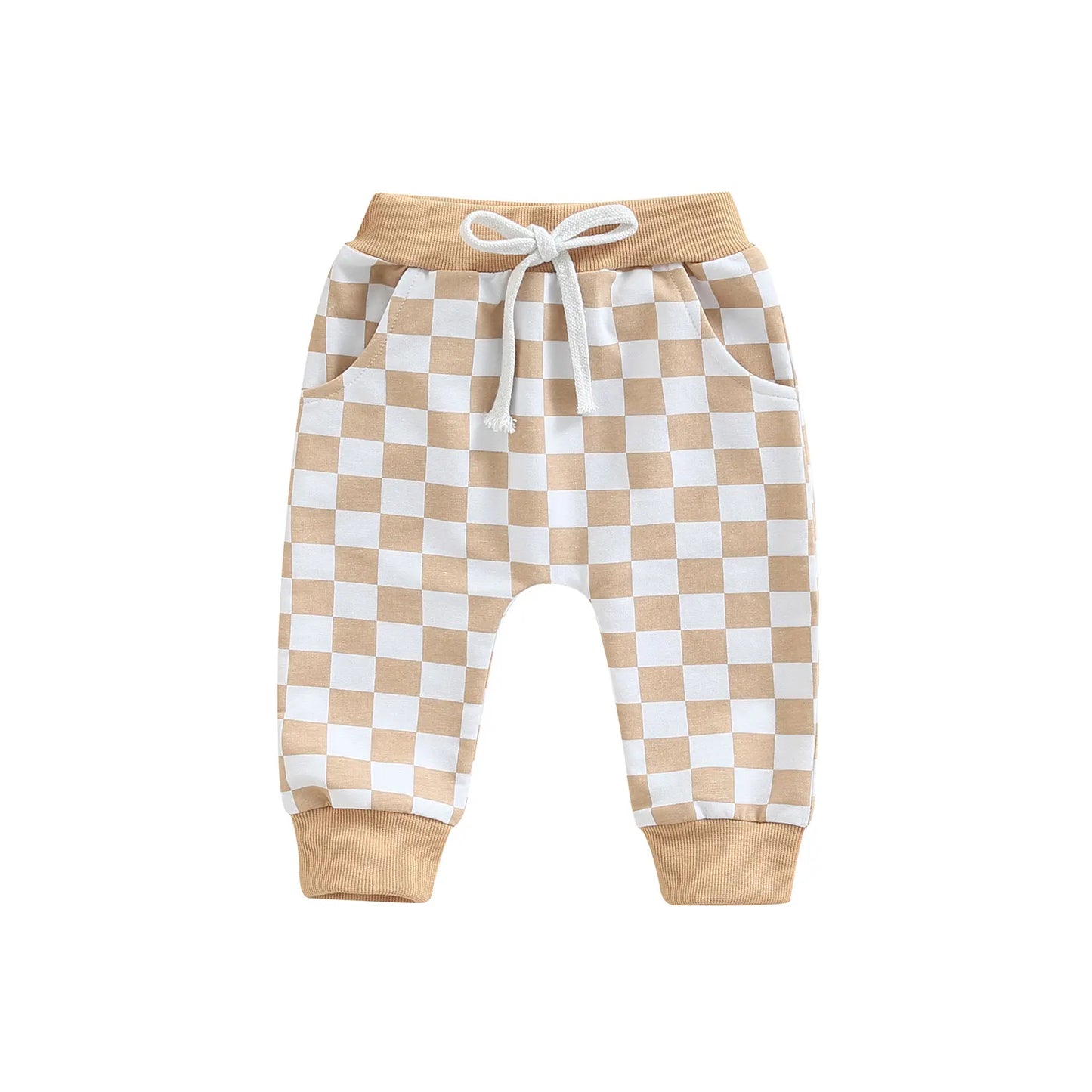 Toddler Baby Boy Casual Pants Checkered Tie-up Autumn Clothing 3 Colors
