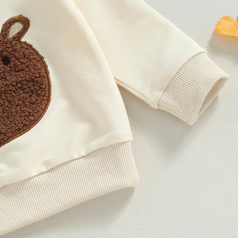 Toddler Baby Boy Girl 2Pcs Fall Outfits Long Sleeve Bear Embroidery Tops Pocket Pants Set