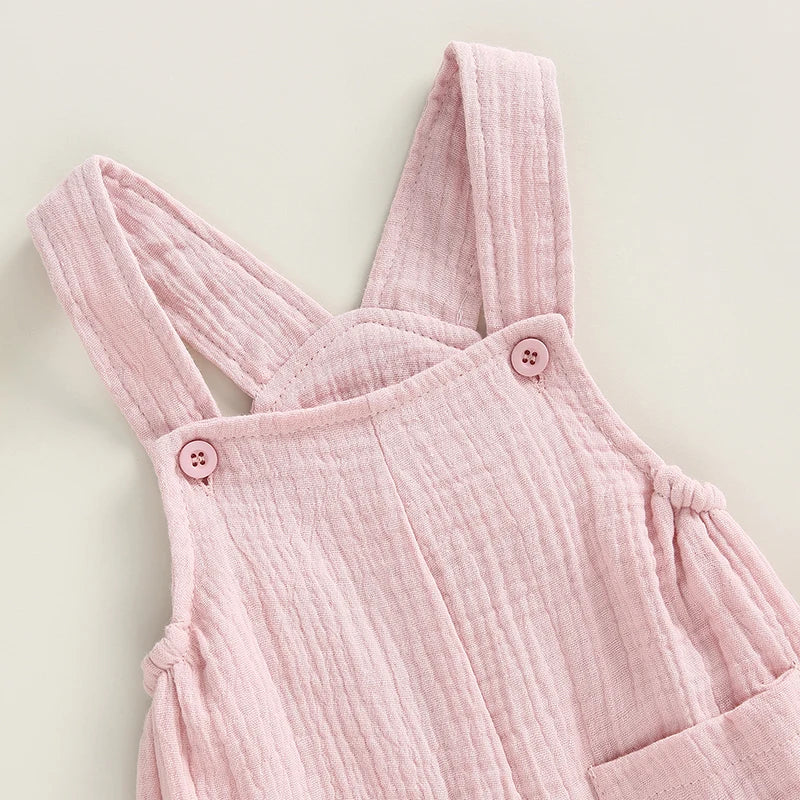 Infant Newborn Baby Boy Girl Summer Suspenders Jumpsuit Solid Sleeveless Romper with Pockets