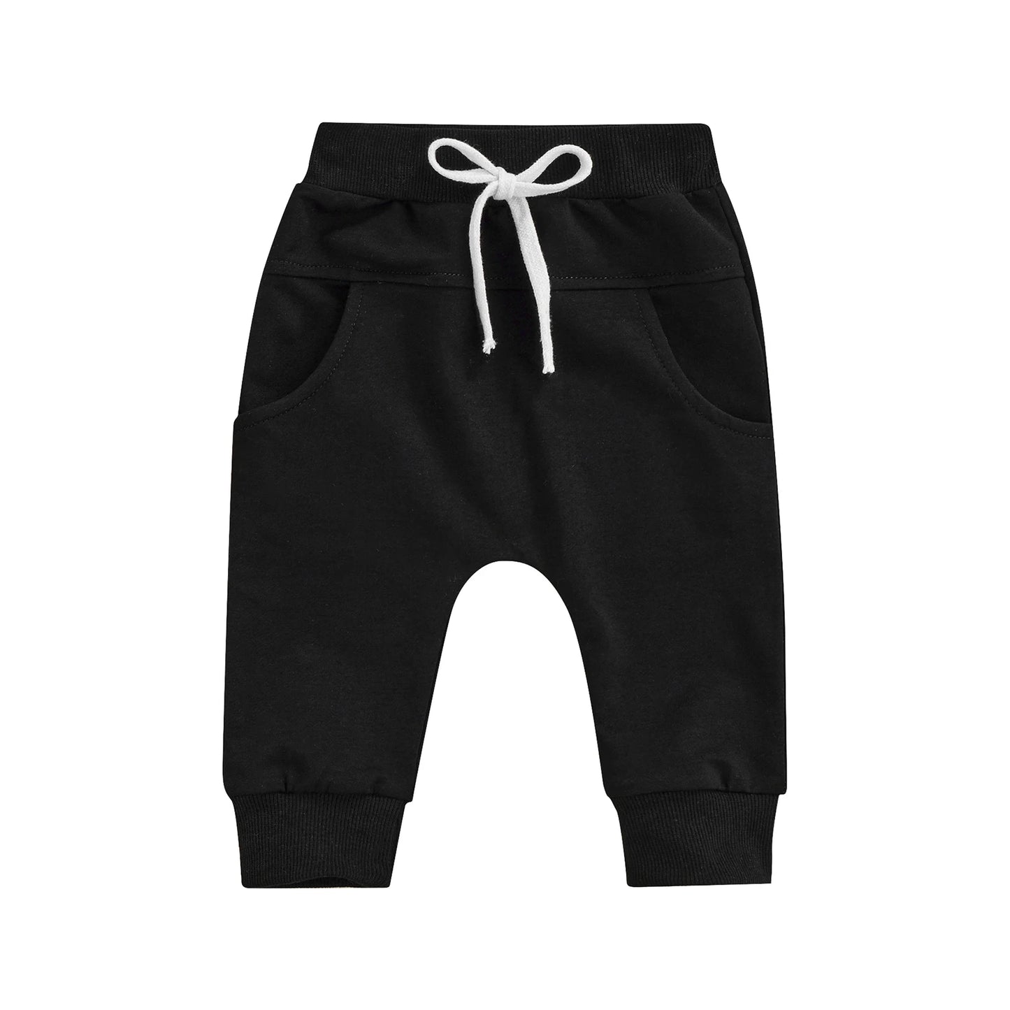 Boys Sweatpants Elastic Waist Adjustable Drawstring Plain Loose Fit Long Pants