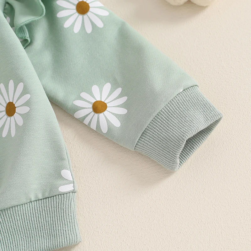 Toddler Girl Fall Outfit Daisy Print Long Sleeve Sweatshirt with Elastic Waist Pants 2 Pcs Set