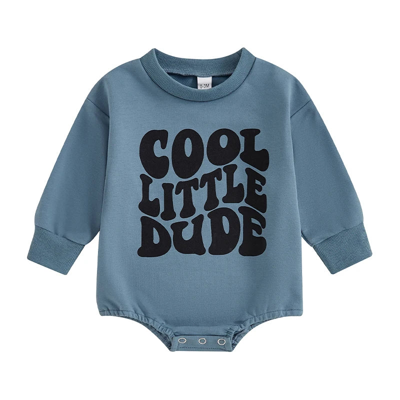 Baby Boy Sweatshirt Romper Letter Print Round Neck Long Sleeve Casual Jumpsuit