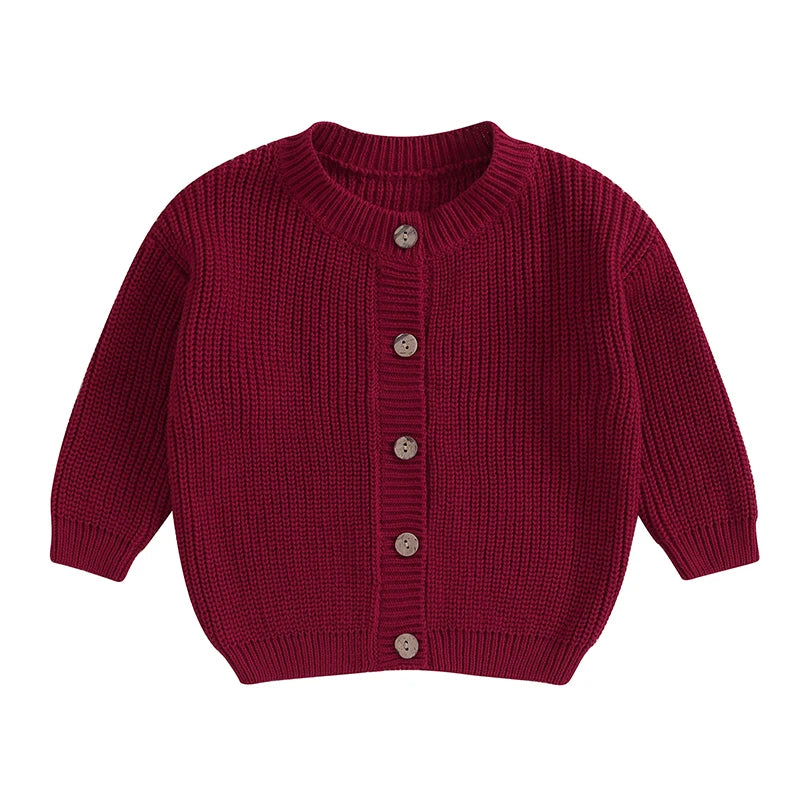 Baby Boys Warm Sweaters Coats Solid Loose Button Long Sleeve Knitwear Cardigan Jacket
