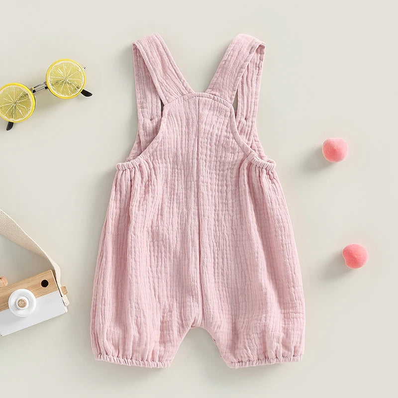 Infant Newborn Baby Boy Girl Summer Suspenders Jumpsuit Solid Sleeveless Romper with Pockets
