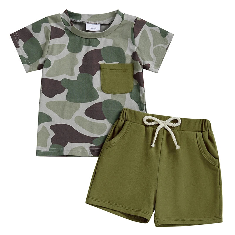 Toddler Baby Boy Shorts Set Camouflage Short Sleeve T-shirts Solid Elastic Waist Shorts Summer Outfit