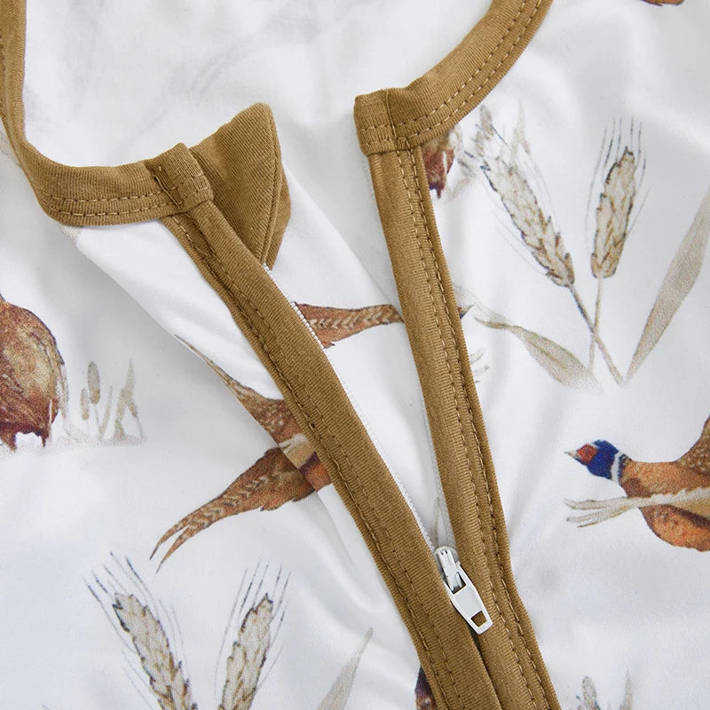 Baby Boys Romper Bird Pattern Zipper Closure Long Sleeve Crew Neck Jumpsuit