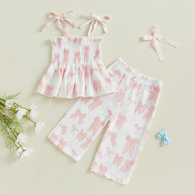 Summer Toddler Kid Baby Girl Clothes Set Sleeveless Lacing Strap Camisole Elastic Waistband Pants Outfits