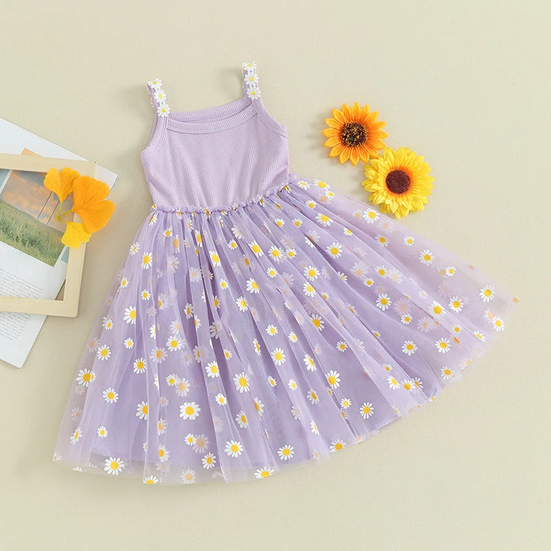 Baby Girls Tutu Dress Daisy Summer Sleeveless Tulle Dress Infant A-Line Princess Sundress