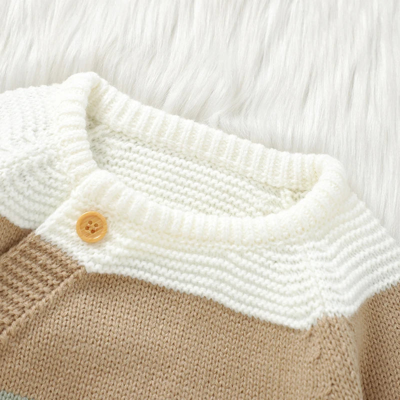 Baby Boy Sweater Romper Striped Crew Neck Long Sleeve Full Length Jumpsuit