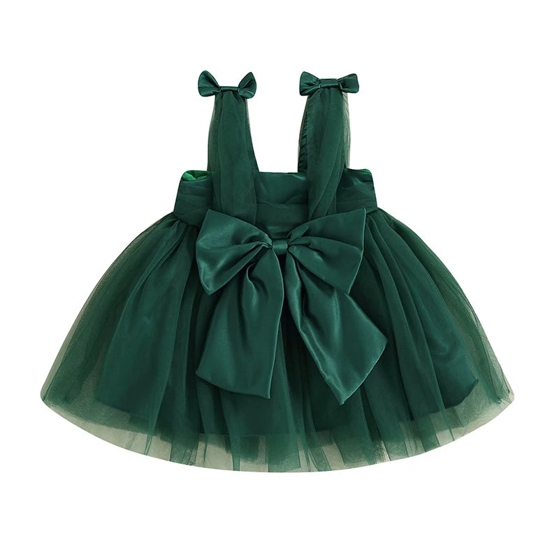 Infant Baby Girls Princess Dress Sleeveless Strap Elegant Bow Tulle Patchwork Christmas Tutu Sundress