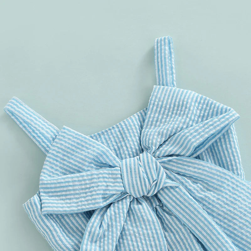 Newborn Baby Girl 2Pcs Sweet Clothing Set Striped Print Big Bow Embellished Vest Dress Top Shorts