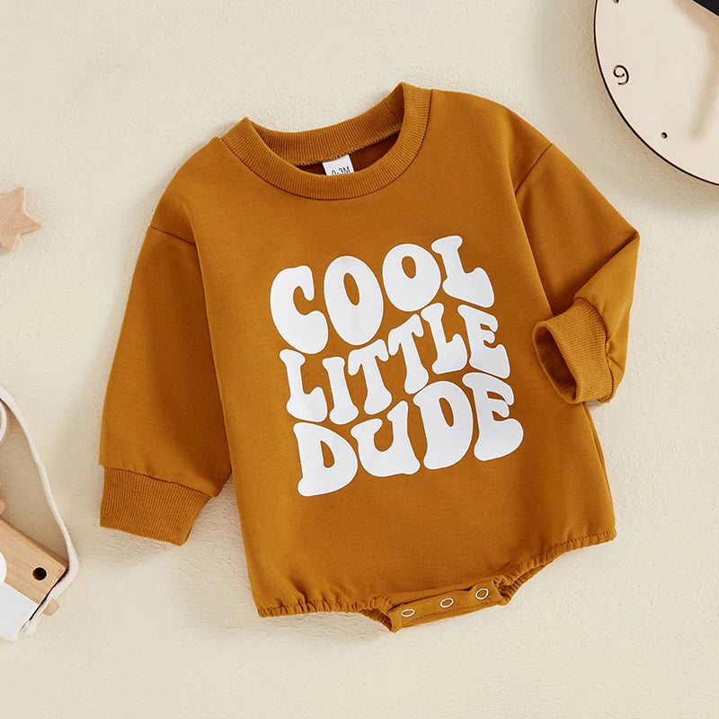 Baby Boy Sweatshirt Romper Letter Print Round Neck Long Sleeve Casual Jumpsuit
