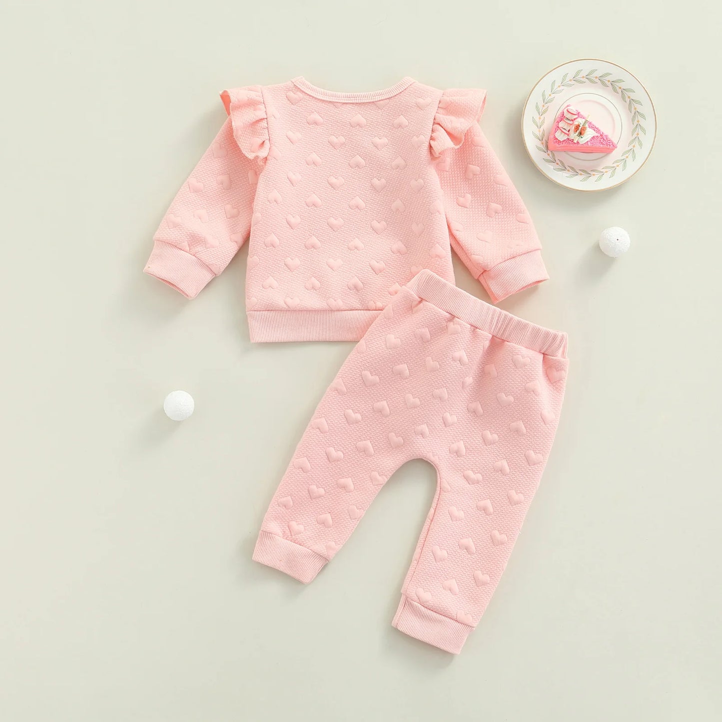 Newborn Infant Baby Girl 2Pcs Autumn Clothing Set Long Sleeve Heart Printed Top Shirt Long Pants
