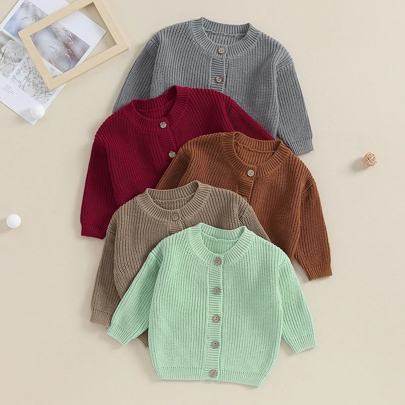 Baby Boys Warm Sweaters Coats Solid Loose Button Long Sleeve Knitwear Cardigan Jacket