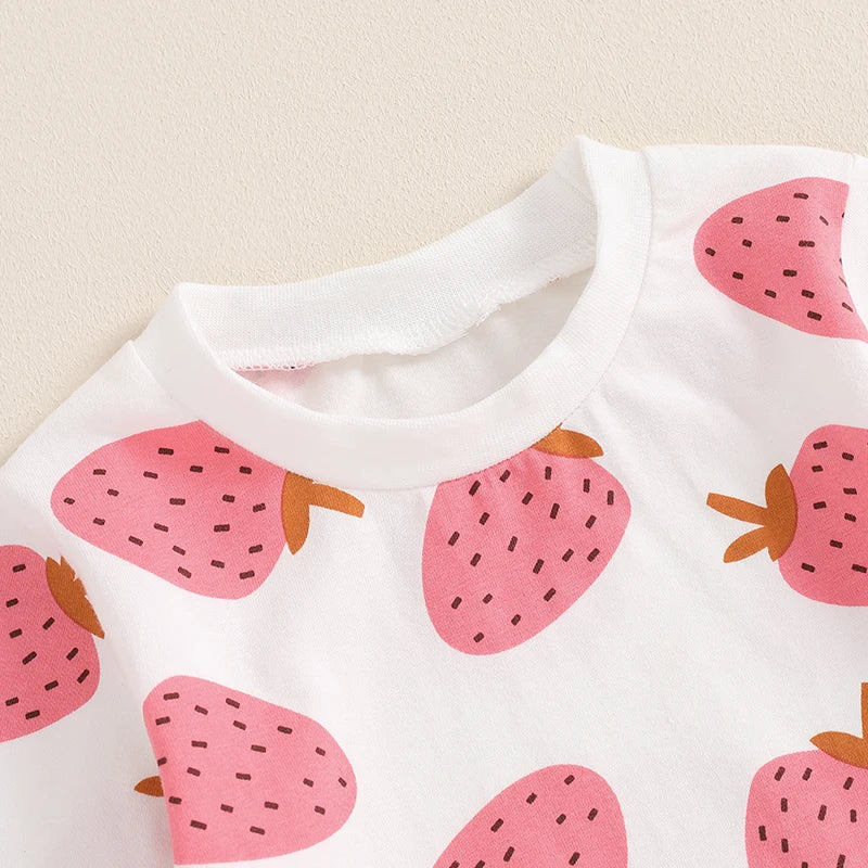 Toddler Girls Fall Outfits Strawberry Print Long Sleeve Sweatshirt and Elastic Sweatpants Set Baby Clothes