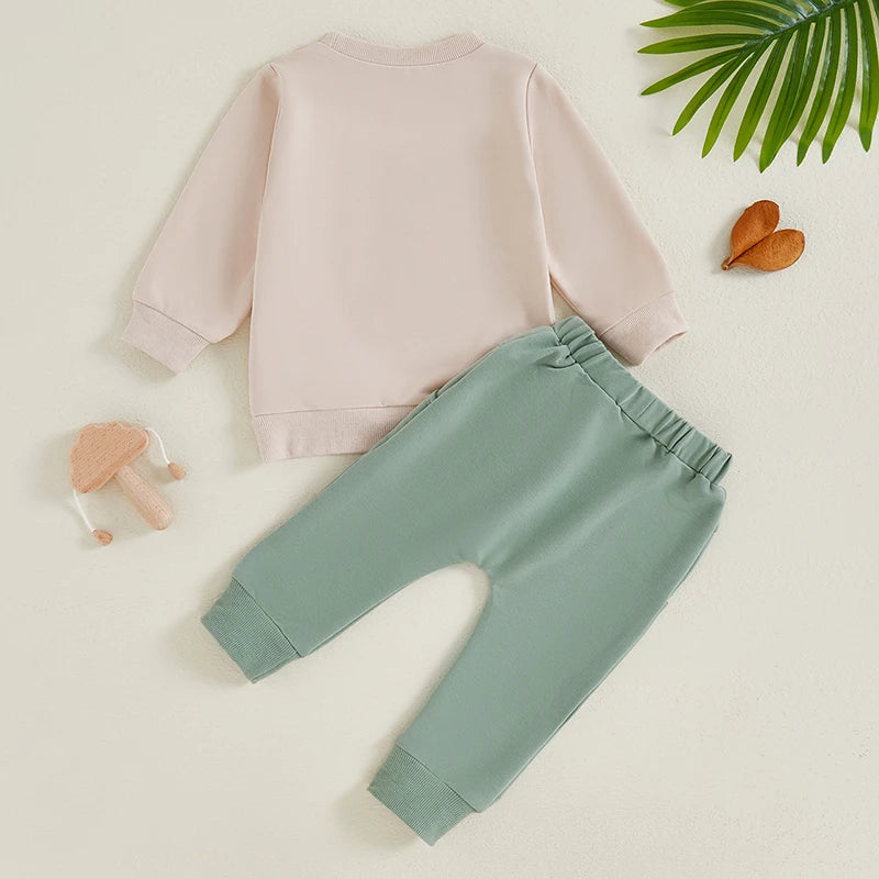 Baby Boy First Birthday Outfit, Animal Print Long Sleeve Sweatshirt Elastic Waist Pants Set for Fall